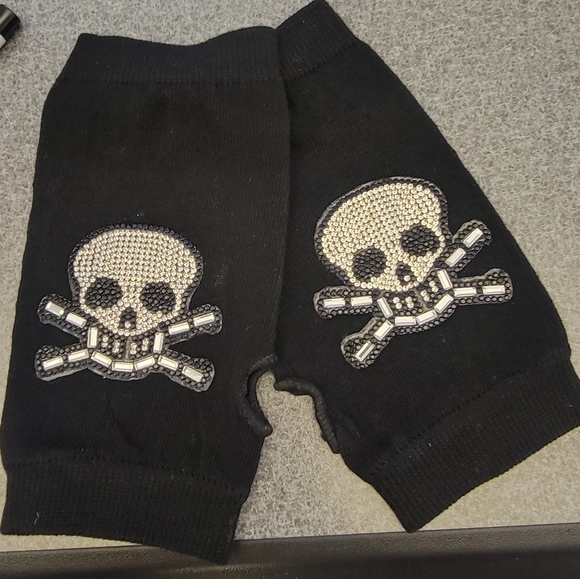 Rhinestone Skull Bones Fingerless Gloves - Picture 1 of 3